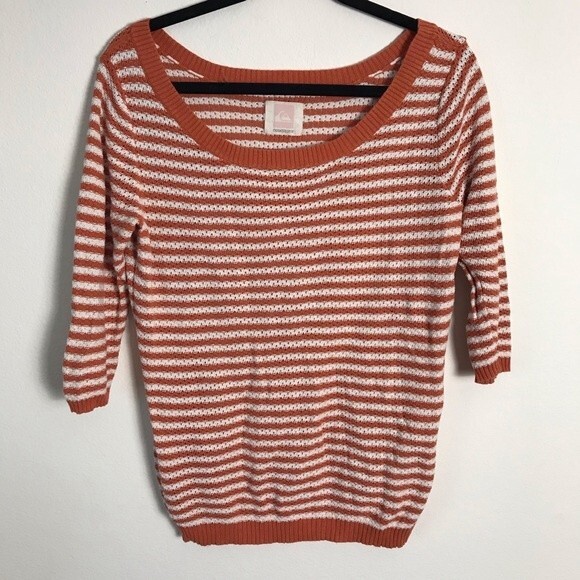Quiksilver Knit Striped Sweater- 3/4 Sleeve- Orange & White- Size Medium - Picture 1 of 5